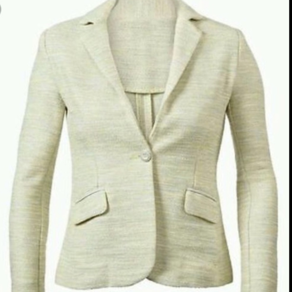 Cabi Y2K Spring Office Lemon Zest Boucle One Button Blazer size 8